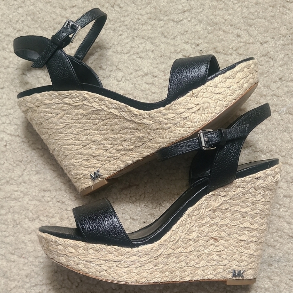 Michael Kors Black and Cream Wedge Sandals